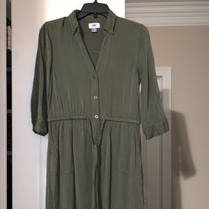 Old Navy Olive Midi Button Down Dress